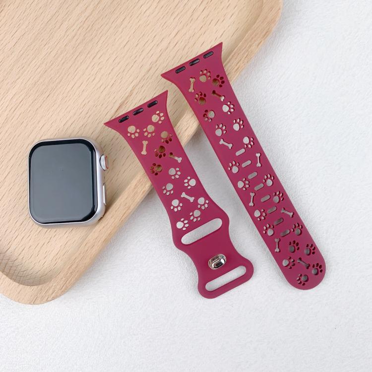 For Apple Watch 42mm / 41mm / 40mm / 38mm Dog Paw Bones Butterfly Buckle Silicone Watch Band(Pink Sand)
