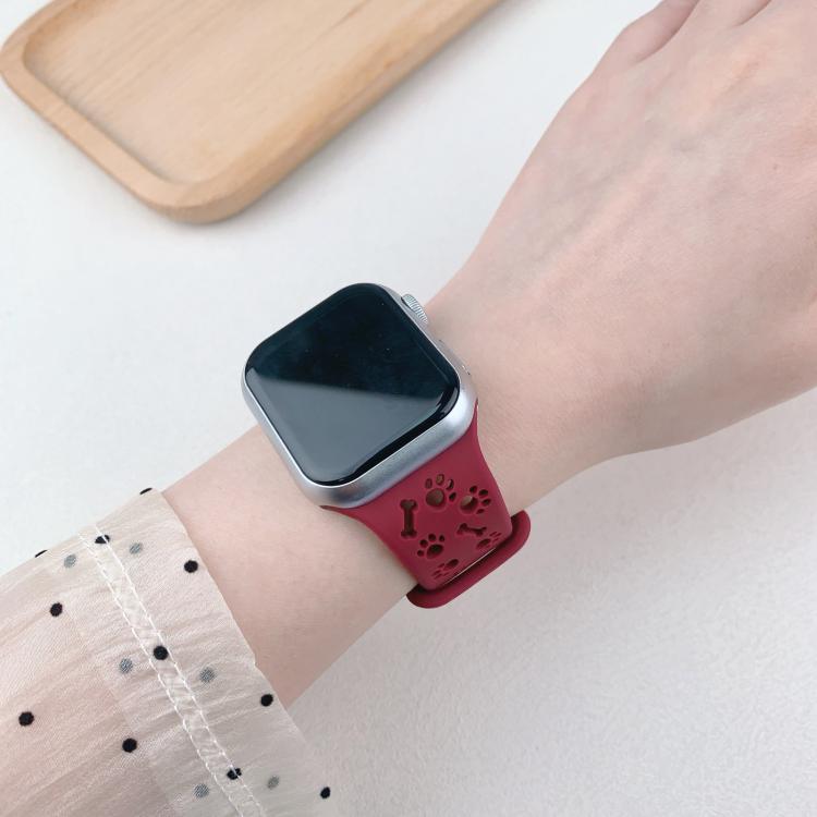 For Apple Watch 46mm / 49mm / 45mm / 44mm Dog Paw Bones Butterfly Buckle Silicone Watch Band(Pink Sand)
