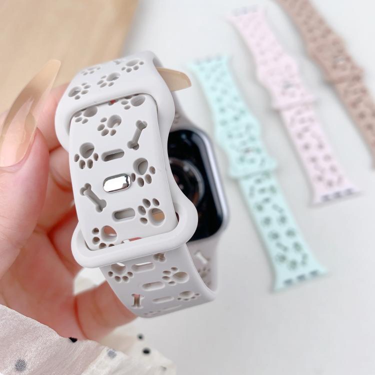 For Apple Watch 46mm / 49mm / 45mm / 44mm Dog Paw Bones Butterfly Buckle Silicone Watch Band(Pink Sand)