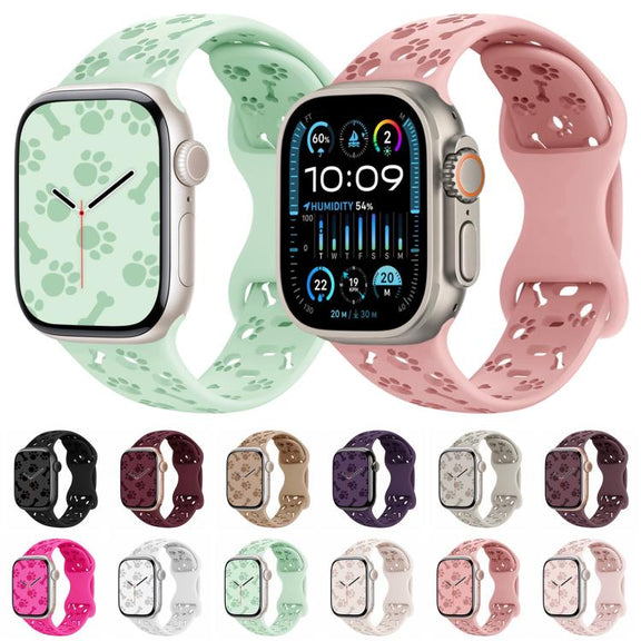 For Apple Watch 42mm / 41mm / 40mm / 38mm Dog Paw Bones Butterfly Buckle Silicone Watch Band(Official Pink)