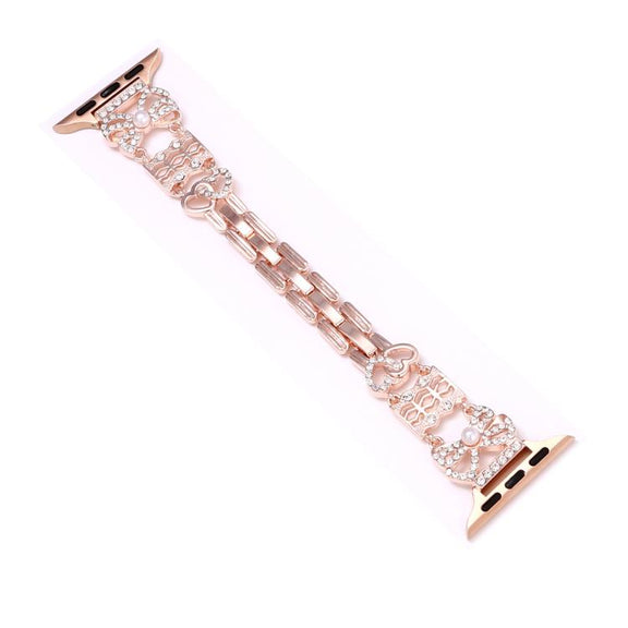 For Apple Watch 46mm / 49mm / 45mm / 44mm Bow Jewelry Buckle Stainless Steel Watch Band(Rose Gold)