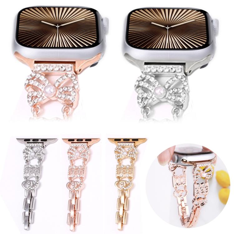 For Apple Watch 42mm / 41mm / 40mm / 38mm Bow Jewelry Buckle Stainless Steel Watch Band(Silver)