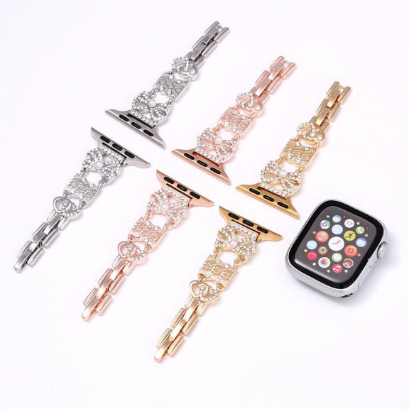 For Apple Watch 46mm / 49mm / 45mm / 44mm Bow Jewelry Buckle Stainless Steel Watch Band(Silver)