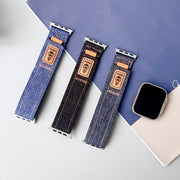 For Apple Watch 46mm / 49mm / 45mm / 44mm Denim Nylon Hook and Loop Fastener Canvas Watch Band(Black)