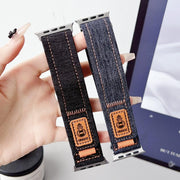 For Apple Watch 46mm / 49mm / 45mm / 44mm Denim Nylon Hook and Loop Fastener Canvas Watch Band(Black)