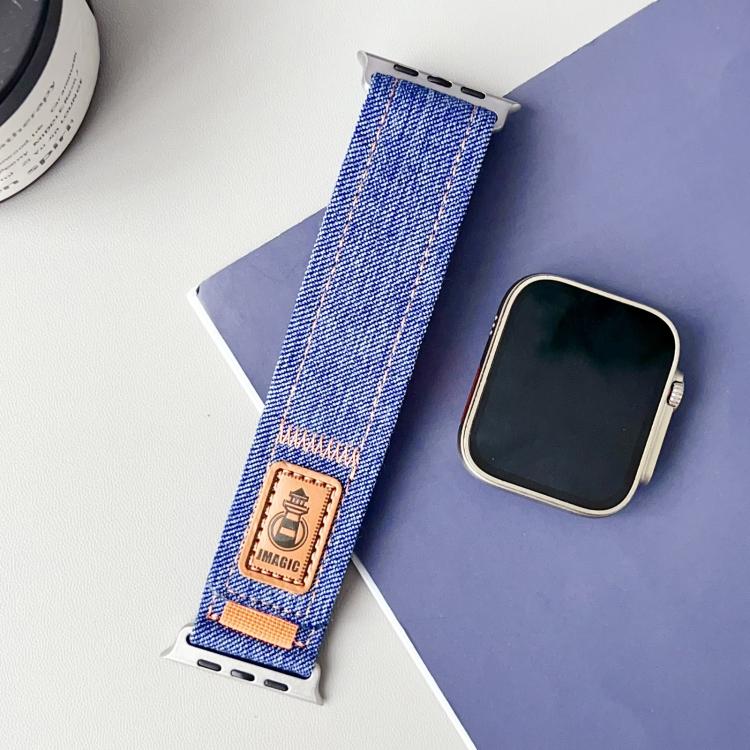 For Apple Watch 46mm / 49mm / 45mm / 44mm Denim Nylon Hook and Loop Fastener Canvas Watch Band(Black)