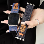 For Apple Watch 46mm / 49mm / 45mm / 44mm Denim Nylon Hook and Loop Fastener Canvas Watch Band(Black)