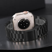 For Apple Watch 46mm / 49mm / 45mm / 44mm Norman Clasp Three-Link Stainless Steel Watch Band(Black)
