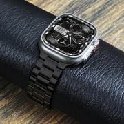 For Apple Watch 46mm / 49mm / 45mm / 44mm Norman Clasp Three-Link Stainless Steel Watch Band(Black)