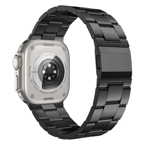 For Apple Watch 46mm / 49mm / 45mm / 44mm Norman Clasp Three-Link Stainless Steel Watch Band(Black)