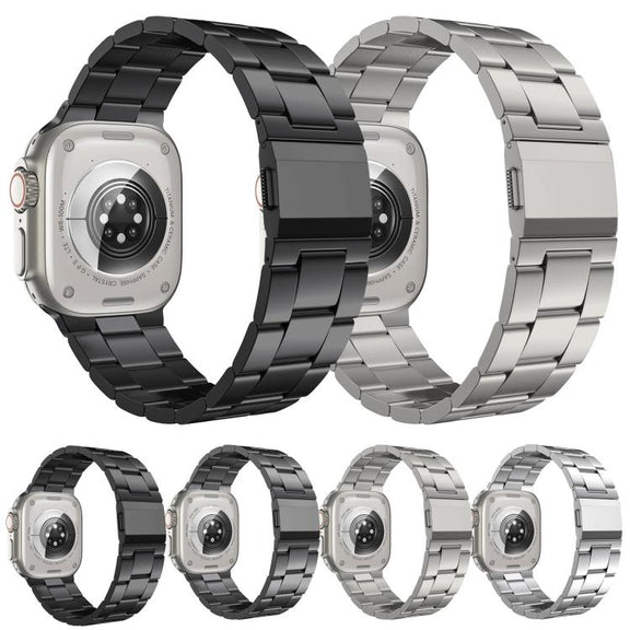 For Apple Watch 46mm / 49mm / 45mm / 44mm Norman Clasp Three-Link Titanium Alloy Watch Band(Black)