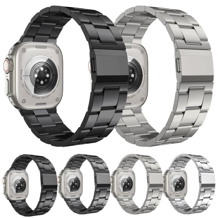 For Apple Watch 46mm / 49mm / 45mm / 44mm Norman Clasp Three-Link Titanium Alloy Watch Band(Black)
