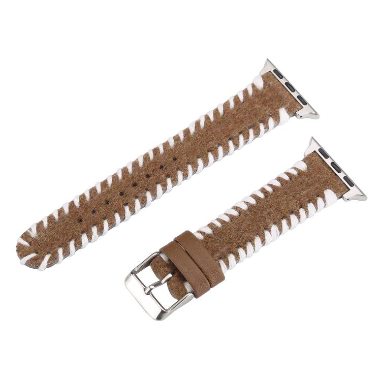 For Apple Watch 46mm / 49mm / 45mm / 44mm Retro Stitched Wool Genuine Leather Watch Band(White Brown) - Watch Bands by PMc TechLife | Online Shopping South Africa | PMc TechLife | Buy Now Pay Later Mobicred