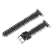 For Apple Watch 46mm / 49mm / 45mm / 44mm Retro Stitched Wool Genuine Leather Watch Band(Black)