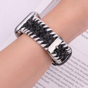 For Apple Watch 46mm / 49mm / 45mm / 44mm Retro Stitched Wool Genuine Leather Watch Band(Black)