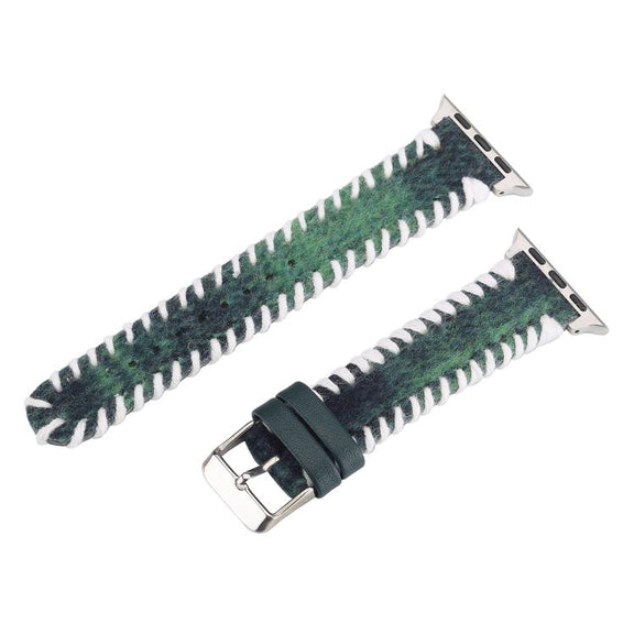 For Apple Watch 46mm / 49mm / 45mm / 44mm Retro Stitched Wool Genuine Leather Watch Band(Green)