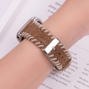 For Apple Watch 46mm / 49mm / 45mm / 44mm Retro Stitched Wool Genuine Leather Watch Band(Beige Brown)