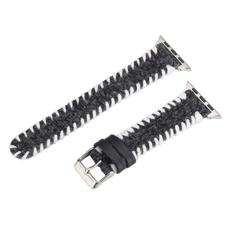 For Apple Watch 42mm / 41mm / 40mm / 38mm Retro Stitched Wool Genuine Leather Watch Band(Black)