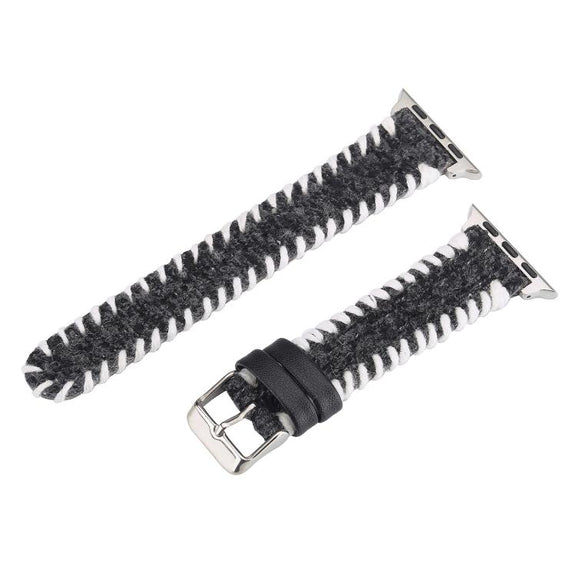 For Apple Watch 42mm / 41mm / 40mm / 38mm Retro Stitched Wool Genuine Leather Watch Band(Black)