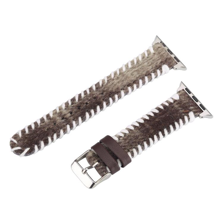 For Apple Watch 42mm / 41mm / 40mm / 38mm Retro Stitched Wool Genuine Leather Watch Band(Coffee)