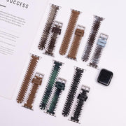 For Apple Watch 42mm / 41mm / 40mm / 38mm Retro Stitched Wool Genuine Leather Watch Band(White Brown)