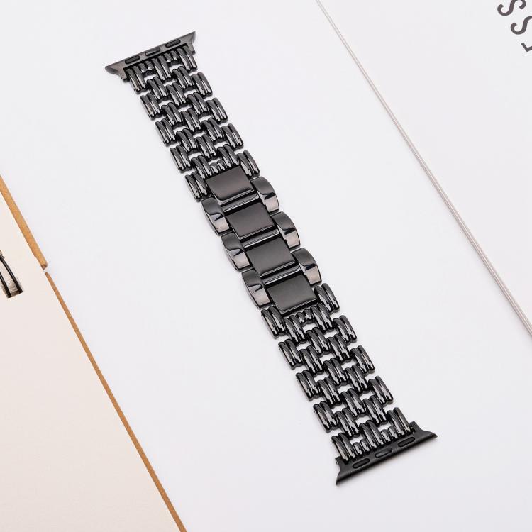 For Apple Watch 46mm / 49mm / 45mm / 44mm Five-bead Stripe Stainless Steel Watch Band(Black)