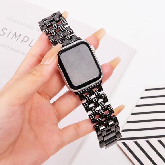 For Apple Watch 46mm / 49mm / 45mm / 44mm Five-bead Stripe Stainless Steel Watch Band(Black)