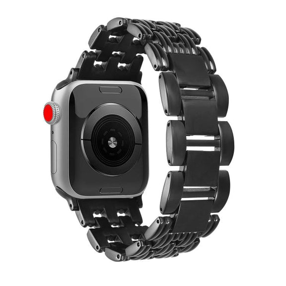 For Apple Watch 46mm / 49mm / 45mm / 44mm Five-bead Stripe Stainless Steel Watch Band(Black)