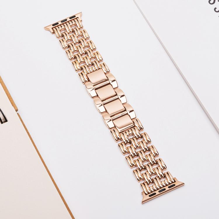 For Apple Watch 46mm / 49mm / 45mm / 44mm Five-bead Stripe Stainless Steel Watch Band(Rose Gold)