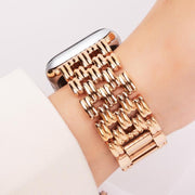 For Apple Watch 46mm / 49mm / 45mm / 44mm Five-bead Stripe Stainless Steel Watch Band(Rose Gold)