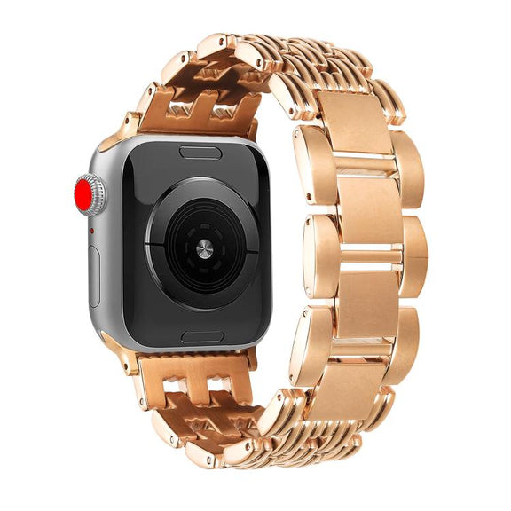 For Apple Watch 46mm / 49mm / 45mm / 44mm Five-bead Stripe Stainless Steel Watch Band(Rose Gold)