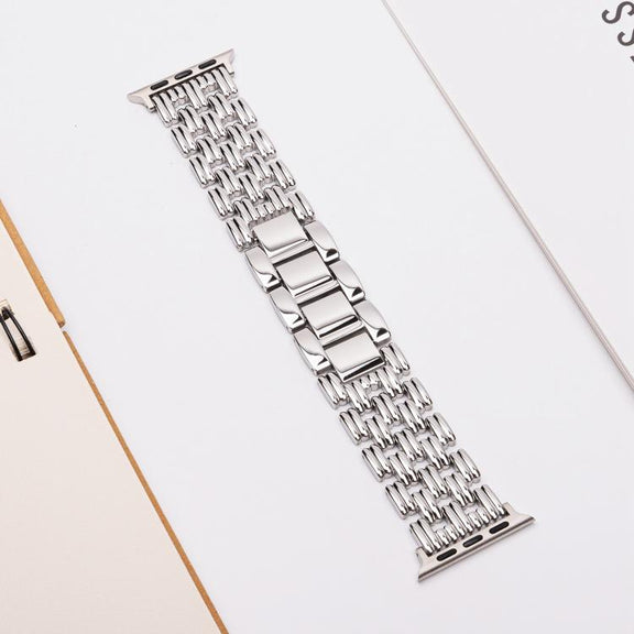 For Apple Watch 46mm / 49mm / 45mm / 44mm Five-bead Stripe Stainless Steel Watch Band(Silver)