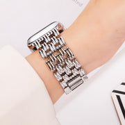 For Apple Watch 46mm / 49mm / 45mm / 44mm Five-bead Stripe Stainless Steel Watch Band(Silver)
