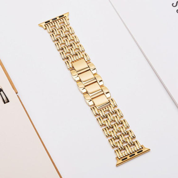 For Apple Watch 42mm / 41mm / 40mm / 38mm Five-bead Stripe Stainless Steel Watch Band(Gold)