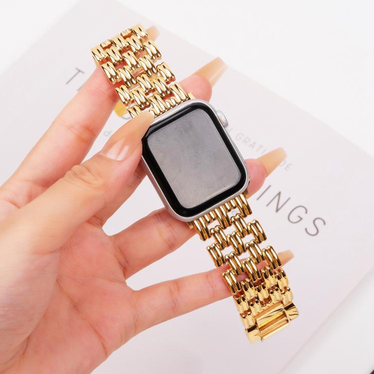 For Apple Watch 42mm / 41mm / 40mm / 38mm Five-bead Stripe Stainless Steel Watch Band(Gold)