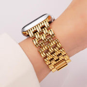 For Apple Watch 42mm / 41mm / 40mm / 38mm Five-bead Stripe Stainless Steel Watch Band(Gold)
