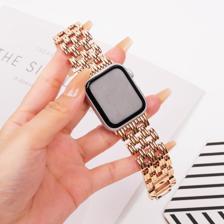 For Apple Watch 42mm / 41mm / 40mm / 38mm Five-bead Stripe Stainless Steel Watch Band(Rose Gold)