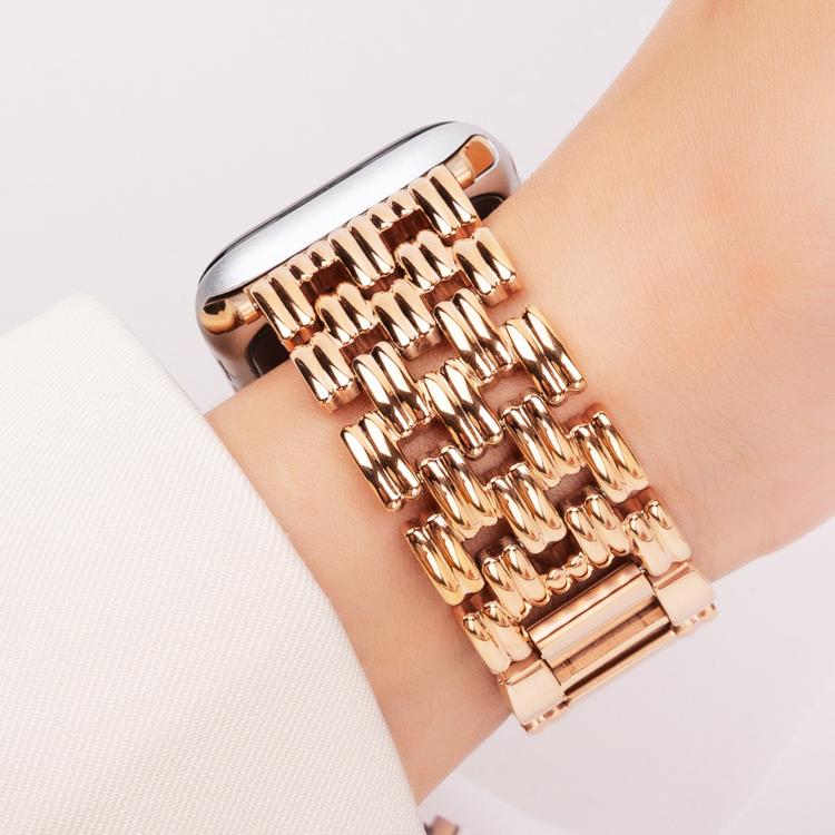 For Apple Watch 42mm / 41mm / 40mm / 38mm Five-bead Stripe Stainless Steel Watch Band(Rose Gold)