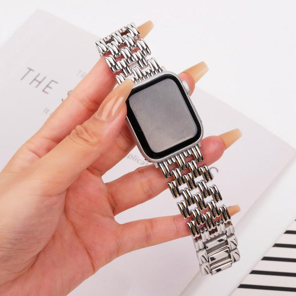 For Apple Watch 42mm / 41mm / 40mm / 38mm Five-bead Stripe Stainless Steel Watch Band(Silver)