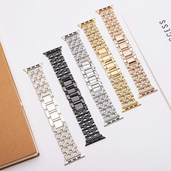 For Apple Watch 46mm / 49mm / 45mm / 44mm Five-bead Stripe Stainless Steel Watch Band(Black)
