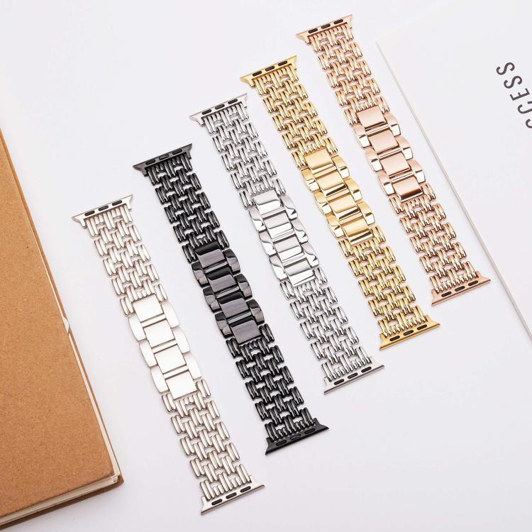 For Apple Watch 42mm / 41mm / 40mm / 38mm Five-bead Stripe Stainless Steel Watch Band(Gold)