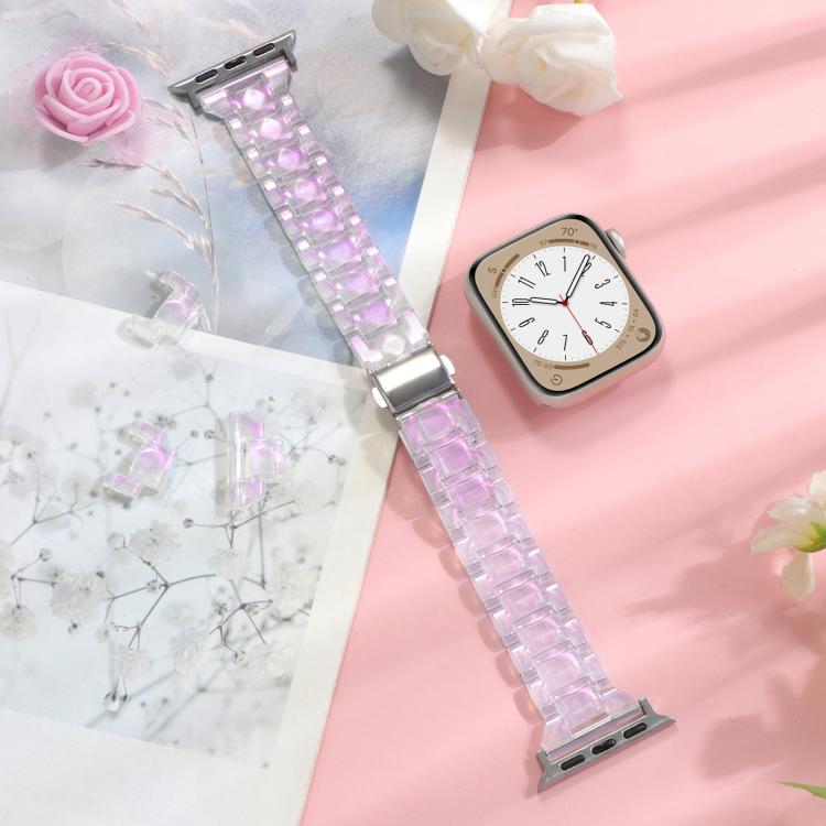 For Apple Watch 46mm / 49mm / 45mm / 44mm Small Waist Rhombus Three-bead Resin Watch Band(Gradient Pink)