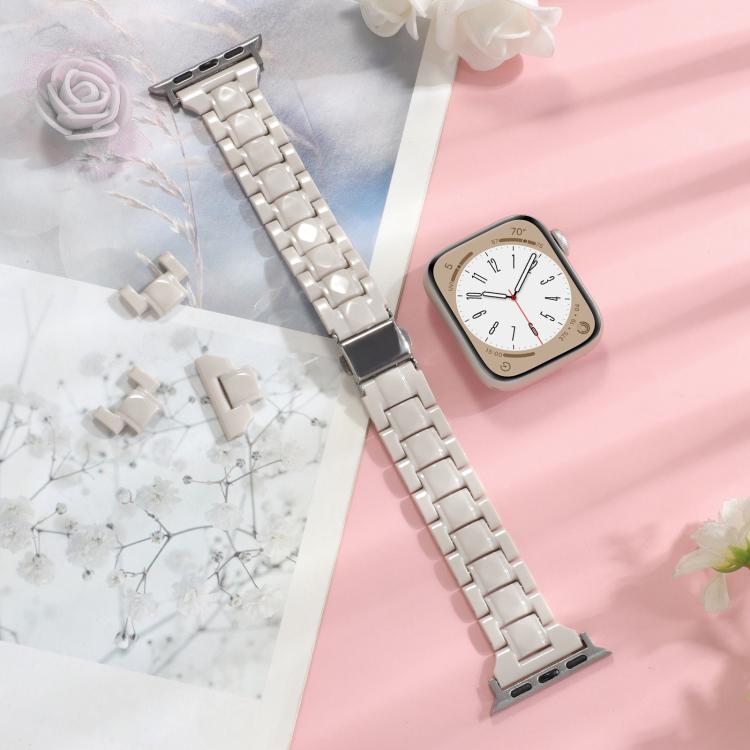 For Apple Watch 46mm / 49mm / 45mm / 44mm Small Waist Rhombus Three-bead Resin Watch Band(Milk Tea)
