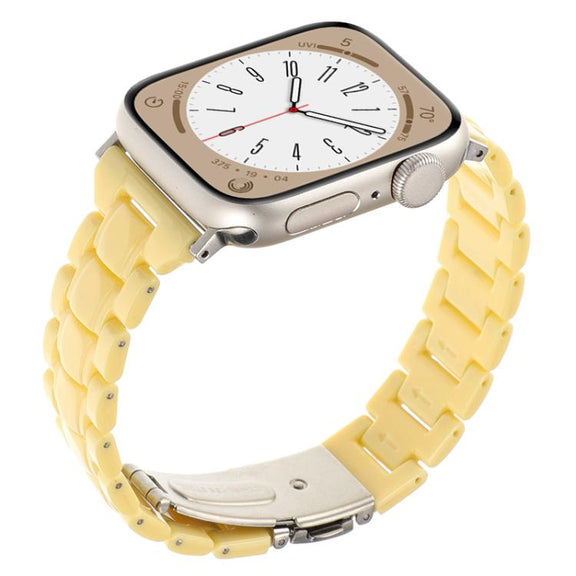 For Apple Watch 46mm / 49mm / 45mm / 44mm Small Waist Rhombus Three-bead Resin Watch Band(Lemon Yellow)