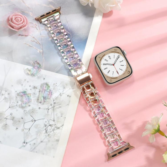 For Apple Watch 46mm / 49mm / 45mm / 44mm Small Waist Rhombus Three-bead Resin Watch Band(Colorful)