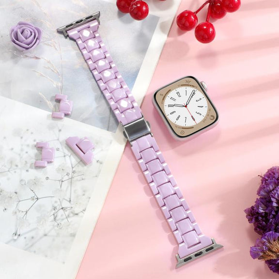 For Apple Watch 46mm / 49mm / 45mm / 44mm Small Waist Rhombus Three-bead Resin Watch Band(Purple)