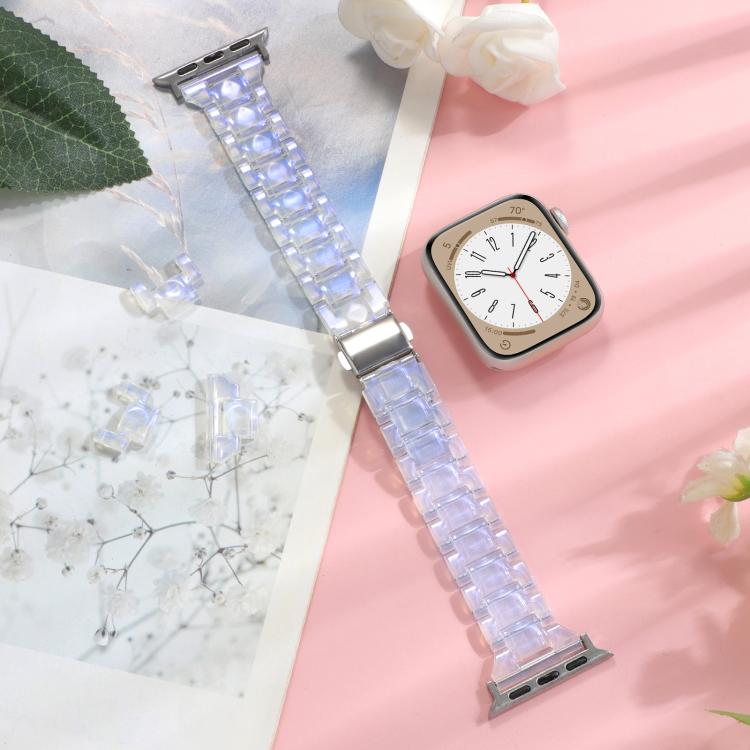 For Apple Watch 42mm / 41mm / 40mm / 38mm Small Waist Rhombus Three-bead Resin Watch Band(Gradient Blue)