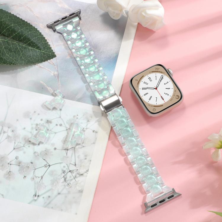 For Apple Watch 42mm / 41mm / 40mm / 38mm Small Waist Rhombus Three-bead Resin Watch Band(Gradient Green)