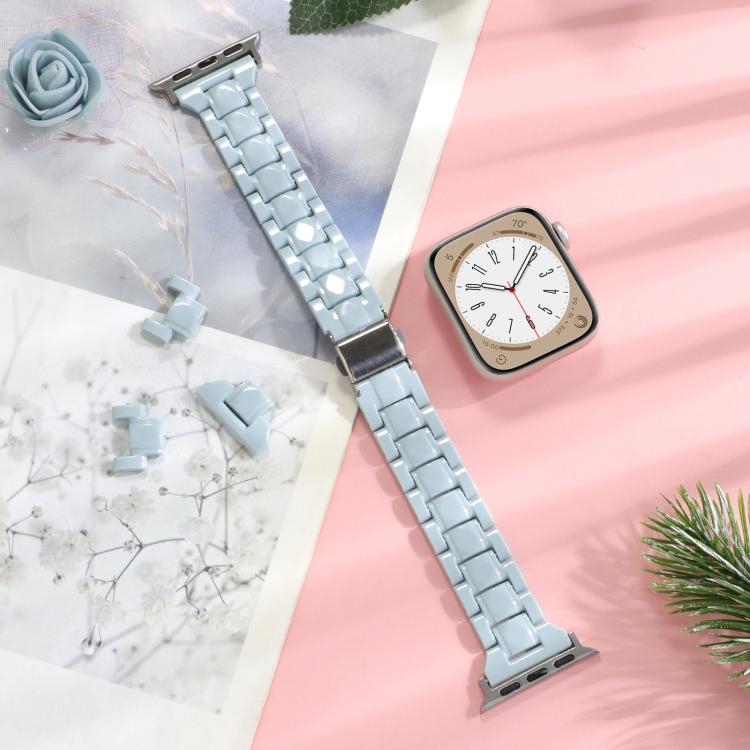 For Apple Watch 42mm / 41mm / 40mm / 38mm Small Waist Rhombus Three-bead Resin Watch Band(Turquoize)