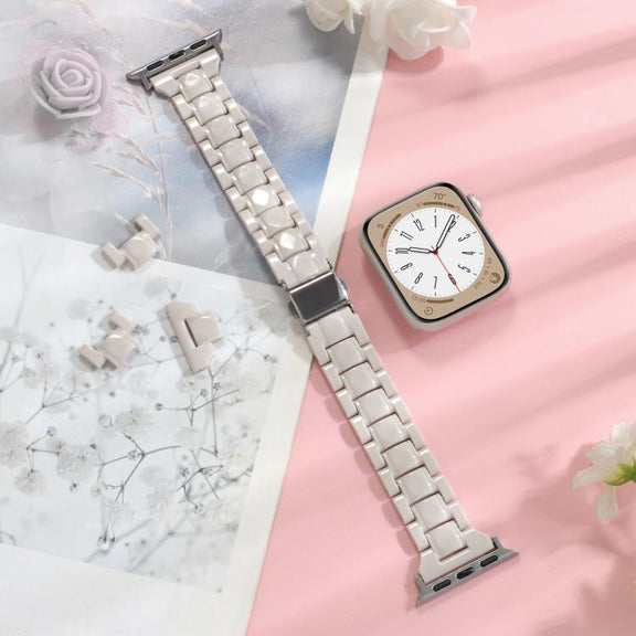 For Apple Watch 42mm / 41mm / 40mm / 38mm Small Waist Rhombus Three-bead Resin Watch Band(Milk Tea)